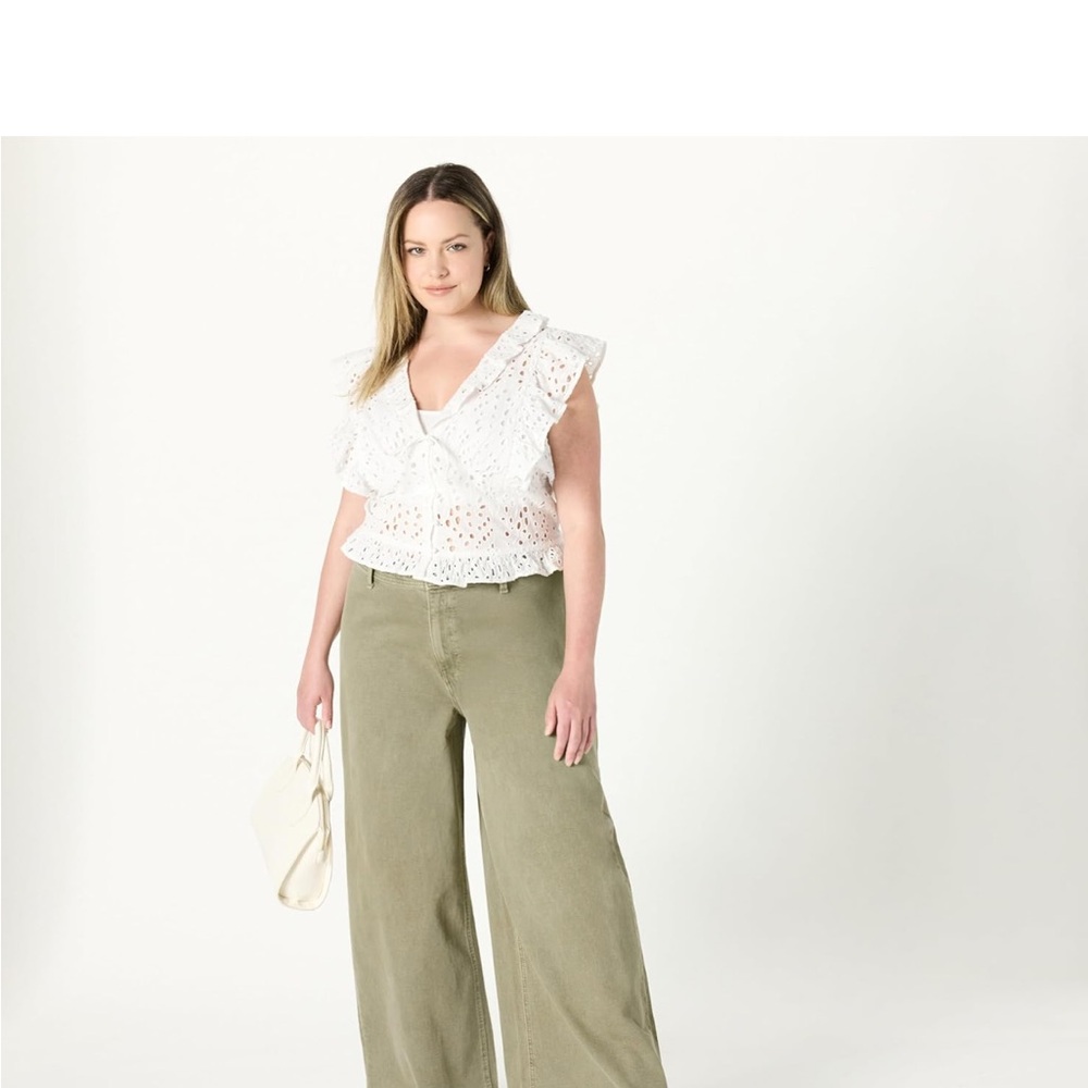 The Drop Women's Kori Pants Relaxed Wide Leg, Desert Sage, Plus Size XL Waist 36